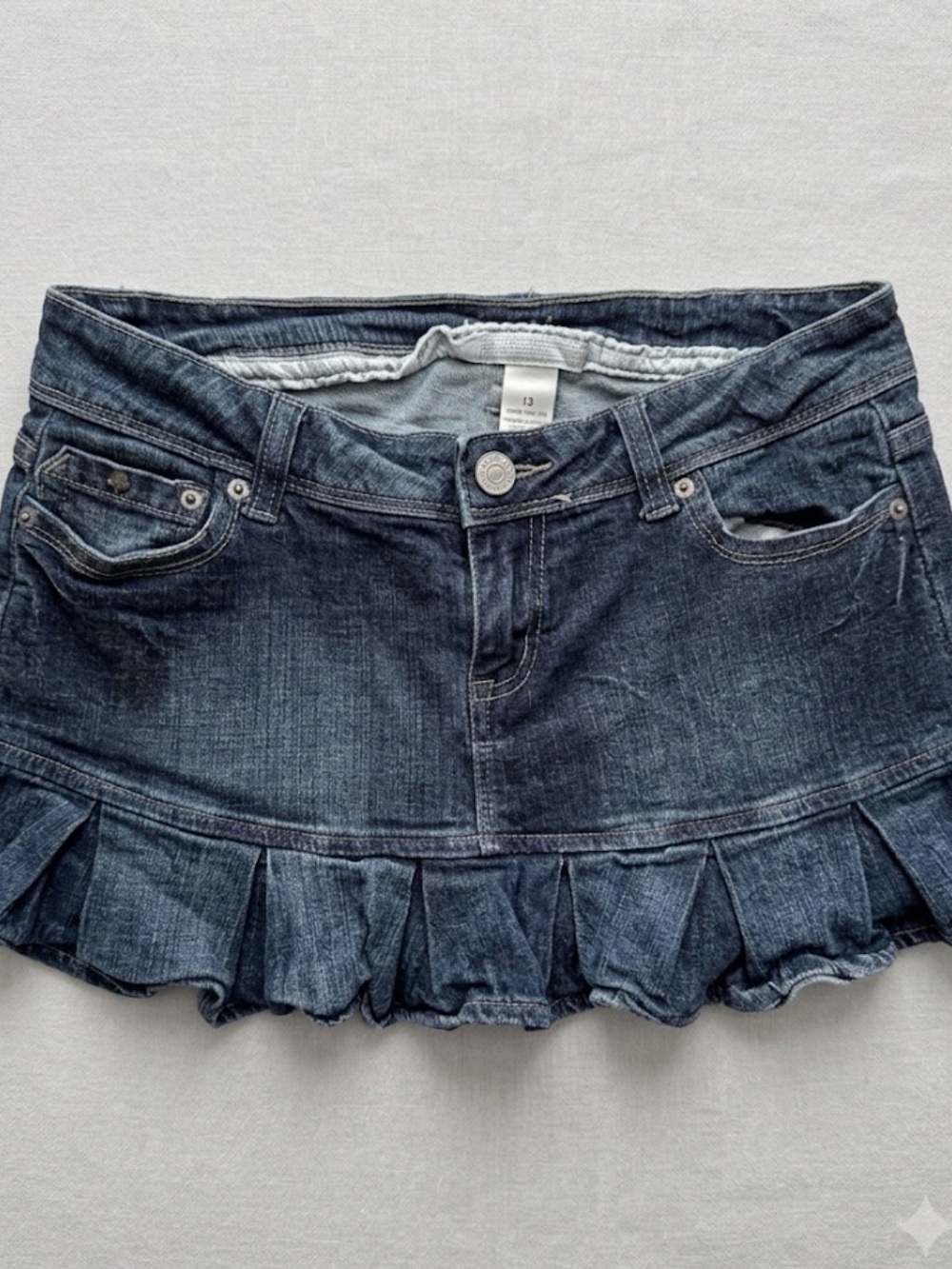 Denim Ruffle Mini Skirt - Dark Blue